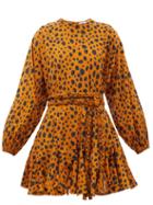 Matchesfashion.com Rhode - Ella Belted Leopard-print Cotton Mini Dress - Womens - Animal