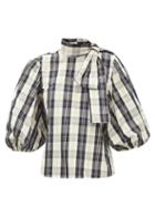 Matchesfashion.com Redvalentino - Tie-neck Balloon-sleeve Plaid Top - Womens - White Multi