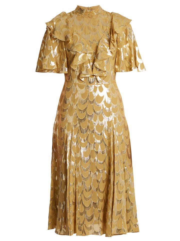 Temperley London Rider Fluted-sleeve Fil Coup Silk-blend Dress