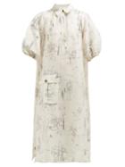 Matchesfashion.com Ganni - Cedar Print Linen Blend Midi Dress - Womens - Ivory