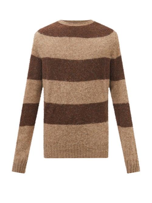 Ymc - Striped Brushed-wool Sweater - Mens - Brown Multi