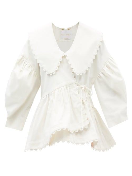 Kika Vargas - Shona Ruffled Collar Cotton-blend Wrap Blouse - Womens - White