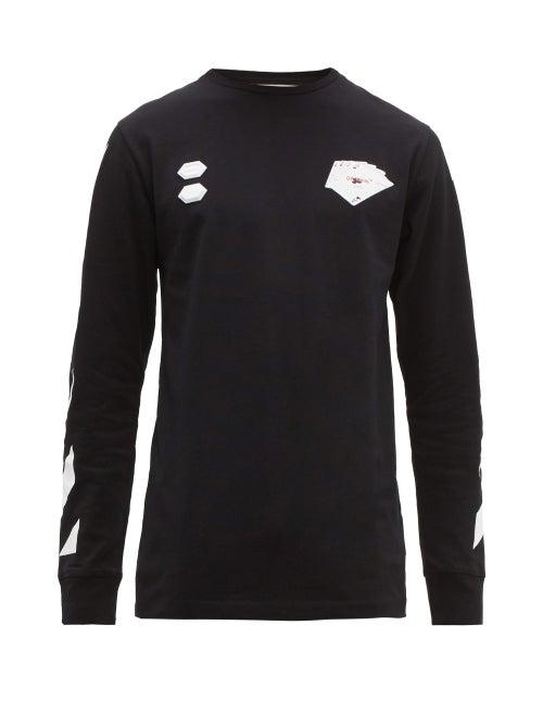 Matchesfashion.com Off-white - Card Print Long Sleeved Cotton T Shirt - Mens - Black Multi