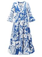 Matchesfashion.com La Doublej - Jennifer Jane Printed Cotton Dress - Womens - Blue White