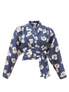 Matchesfashion.com Apiece Apart - Greta Floral-print Silk Wrap Top - Womens - Navy Multi