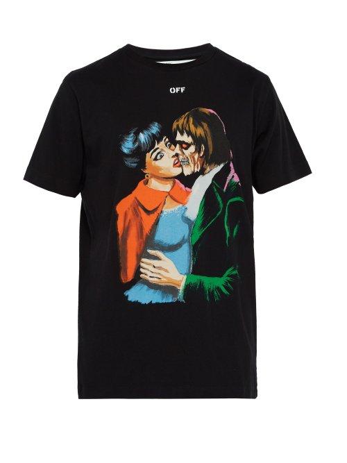 Matchesfashion.com Off-white - Kiss Print Cotton Jersey T Shirt - Mens - Black