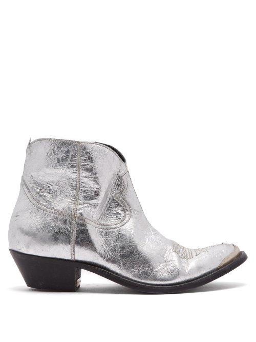 Matchesfashion.com Golden Goose Deluxe Brand - Young Distressed Leather Cowboy Ankle Boots - Womens - Silver Gold