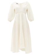 Matchesfashion.com Fil De Vie - Market Empire-waist Linen Midi Dress - Womens - Cream