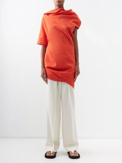 Issey Miyake - Asymmetric Draped Jersey Mini Dress - Womens - Red