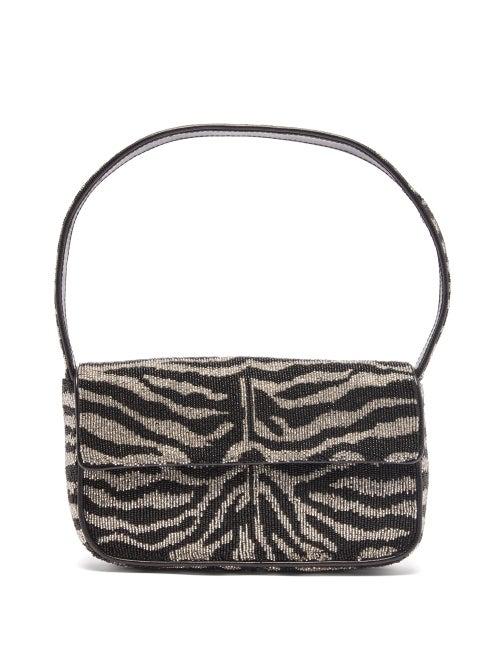 Staud - Tommy Zebra-beaded Leather Shoulder Bag - Womens - Black And White