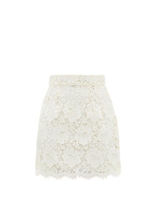 Dolce & Gabbana - High-rise Floral-lace Mini Skirt - Womens - White