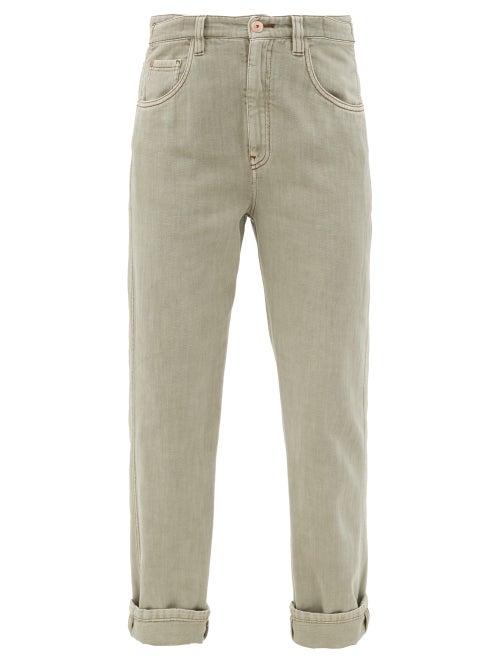 Matchesfashion.com Brunello Cucinelli - Faded Cotton Straight-leg Jeans - Womens - Light Green
