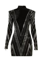 Balmain Chevron-stripe Strass Mini Dress