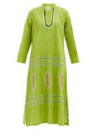 Matchesfashion.com Le Sirenuse, Positano - Malika Bubble Gum-embroidered Cotton Tunic Dress - Womens - Green Print