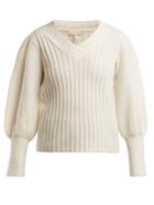 Matchesfashion.com Rebecca Taylor - Puffed Sleeve V Neck Sweater - Womens - White