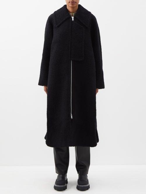 Ganni - Exaggerated-collar Wool-blend Boucl Coat - Womens - Black