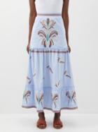 Lug Von Siga - Cassia Broderie-anglaise Cotton Midi Skirt - Womens - Blue Multi
