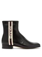 Matchesfashion.com Gucci - Logo Stripe Leather Chelsea Boots - Mens - Black
