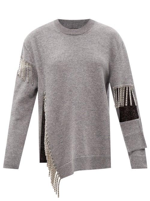 Christopher Kane - Crystal-tassel Cutout Wool Sweater - Womens - Grey