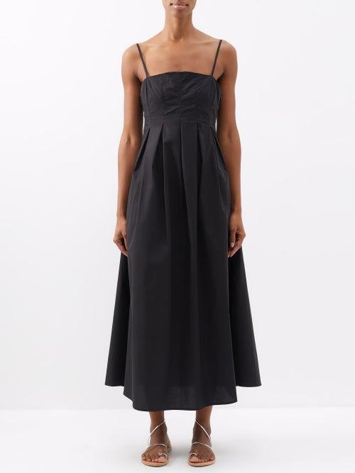 Bird & Knoll - Betina Square-neck Cotton Midi Dress - Womens - Black