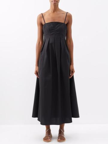 Bird & Knoll - Betina Square-neck Cotton Midi Dress - Womens - Black