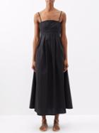 Bird & Knoll - Betina Square-neck Cotton Midi Dress - Womens - Black