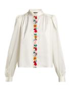Matchesfashion.com Alexachung - Floral Embroidered Satin Blouse - Womens - Ivory