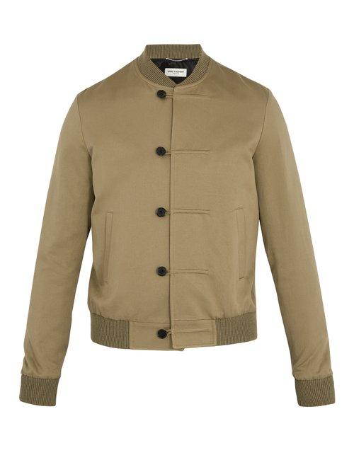Matchesfashion.com Saint Laurent - Contrast Trim Cotton Blend Twill Bomber Jacket - Mens - Khaki