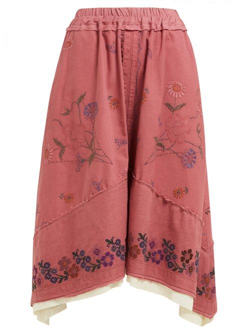 Matchesfashion.com By Walid - Solange Floral Embroidered Linen Skirt - Womens - Pink