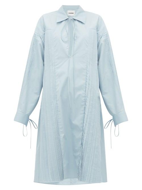 Matchesfashion.com Jil Sander - Knife Pleated Cotton Poplin Kaftan - Womens - Light Blue