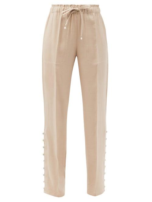 Matchesfashion.com Altuzarra - Catkin Buttoned Linen-blend Straight-leg Trousers - Womens - Beige