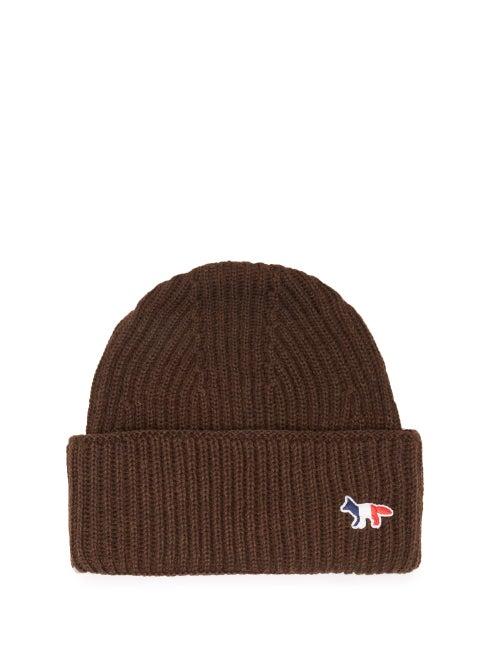 Matchesfashion.com Maison Kitsun - Tricolour Fox-patch Ribbed-wool Beanie - Mens - Brown