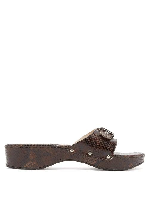 Matchesfashion.com Staud - Erin Python Effect Leather Slides - Womens - Dark Brown