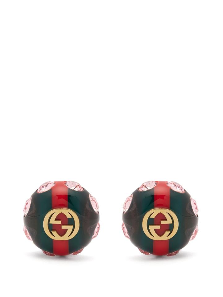 Gucci Gg Web Stripe Crystal And Gold-tone Earrings
