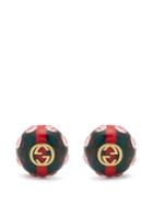 Gucci Gg Web Stripe Crystal And Gold-tone Earrings