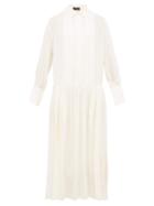 Matchesfashion.com Joseph - Cinna Drop Waist Pleated Silk Blend Dress - Womens - Cream