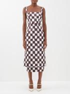 Emilia Wickstead - Ginny Checked Satin Midi Dress - Womens - Brown White