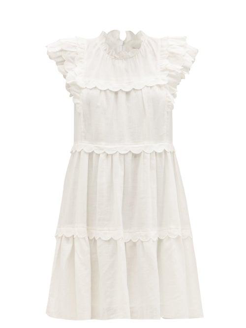 Matchesfashion.com Sea - Shannon Scalloped Ramie Mini Dress - Womens - White