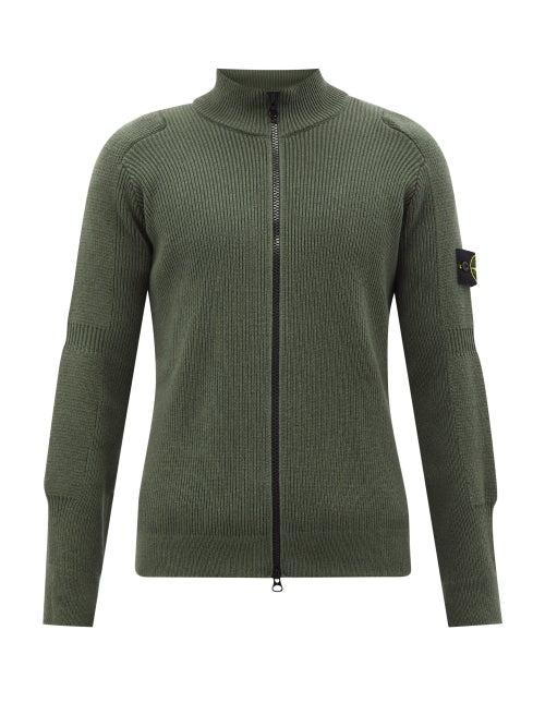Stone Island - Logo-patch Ribbed Zip-through Jacket - Mens - Green