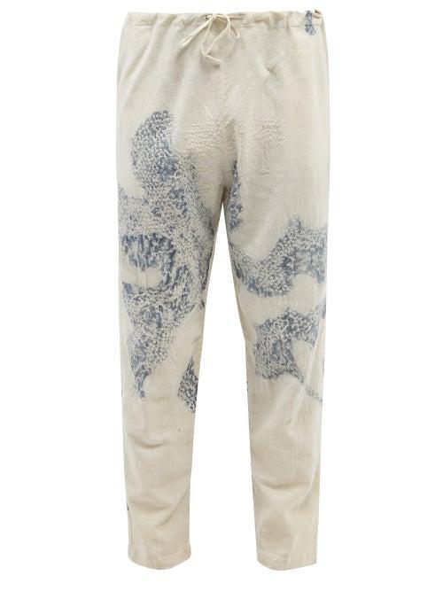 11.11 / Eleven Eleven - Bandhani-dyed Organic Cotton Trousers - Mens - Cream Print