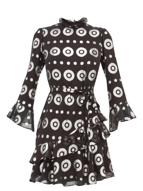 Matchesfashion.com Saloni - Marissa Metallic Fil Coup Silk Blend Dress - Womens - Black Silver