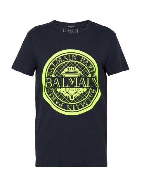 Matchesfashion.com Balmain - Logo Print T Shirt - Mens - Navy