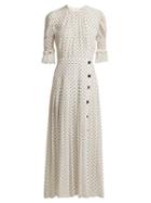 Matchesfashion.com Alessandra Rich - Polka Dot Print Pleated Silk Dress - Womens - White Black