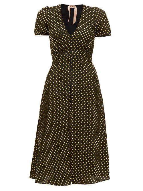 Matchesfashion.com No. 21 - Polka Dot Puff Sleeve Tea Dress - Womens - Black Yellow