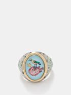 Francesca Villa - Intaglio Peridot, Tsavorite & 18kt Gold Ring - Womens - Blue Multi
