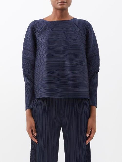 Pleats Please Issey Miyake - Technical-pleated Top - Womens - Dark Navy