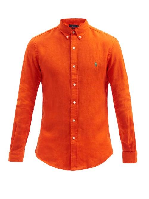 Matchesfashion.com Polo Ralph Lauren - Logo-embroidered Linen Shirt - Mens - Orange