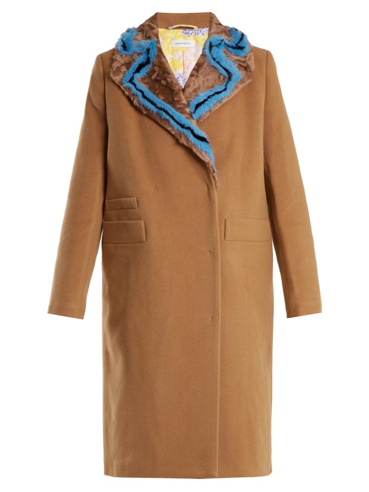 Saks Potts Double-breasted Fur-trimmed Wool Coat