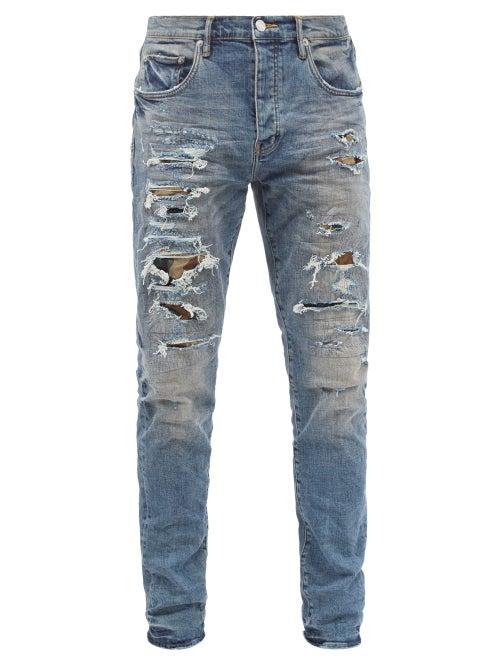 Purple Brand - P001 Camo-patch Distressed Slim-leg Jeans - Mens - Indigo