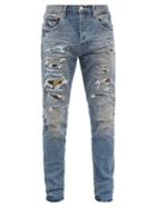 Purple Brand - P001 Camo-patch Distressed Slim-leg Jeans - Mens - Indigo